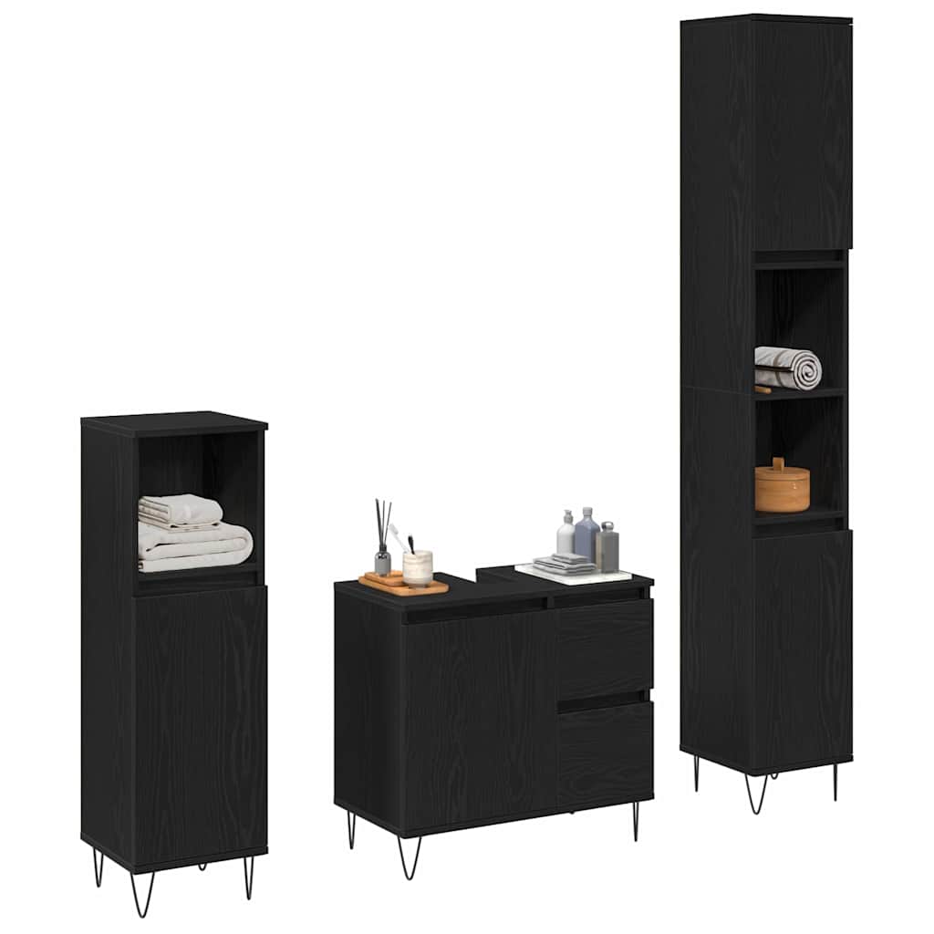 Bathroom Furniture Set 3 pcs Black Oak 30 x 30 x 190 cm